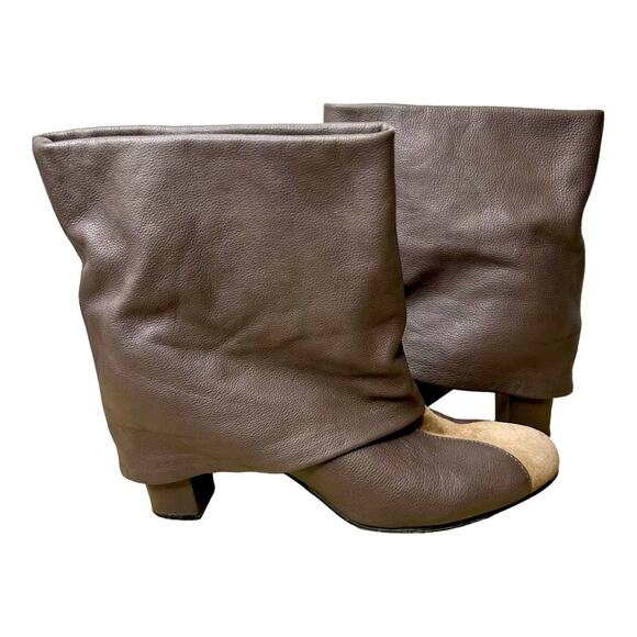 See by Chloe Melia Two Tone Leather Suede Foldover Heeled Boots Size 40 - Picture 1 of 15